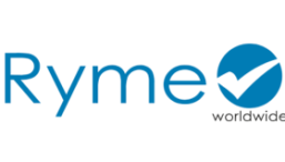 Ryme logo: blue 'Ryme' wordmark with a blue circle containing a white checkmark and the word 'worldwide'.