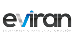 Eviran logo with blue and gray gradient letters and the tagline 'Equipamiento para la Automoción'.